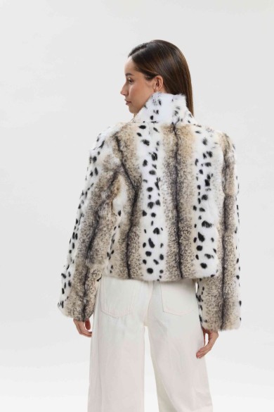 CHAQUETA DE PELO DE CONEJO ESTAMPADA PC-LLL5944-97