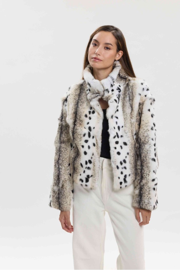 CHAQUETA DE PELO DE CONEJO ESTAMPADA PC-LLL5944-97