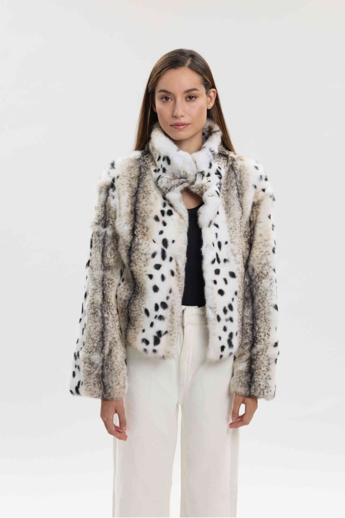 CHAQUETA DE PELO DE CONEJO ESTAMPADA PC-LLL5944-97