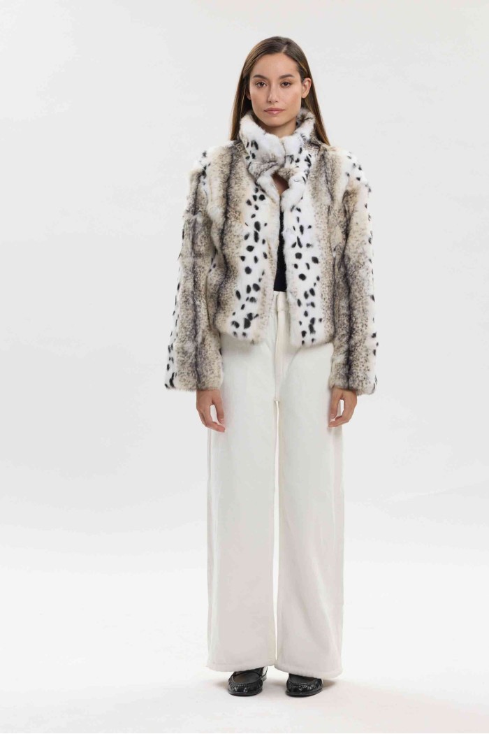 CHAQUETA DE PELO DE CONEJO ESTAMPADA PC-LLL5944-97