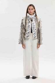 CHAQUETA DE PELO DE CONEJO ESTAMPADA PC-LLL5944-97