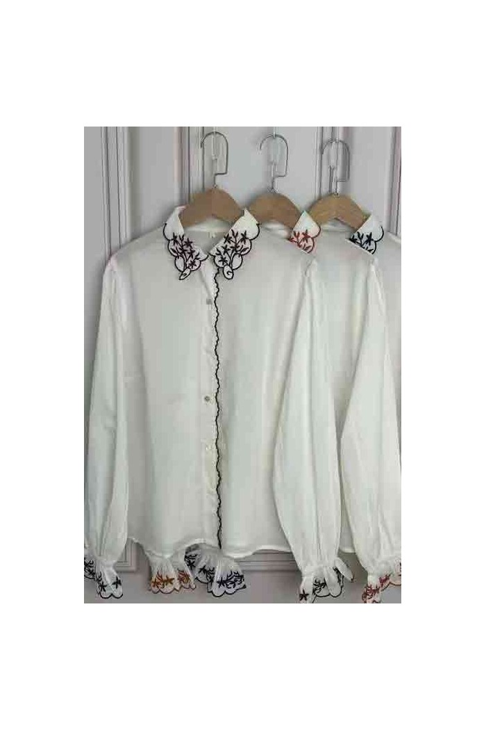 CAMISA BLANCA CON BORDADO CONTRASTADO VARIOS COLORES TB1D2263