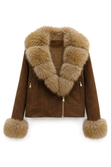 CHAQUETA CORTA EFECTO ANTELINA CON CUELLO Y PUÑOS DE PELO MODA MUJER VENTA POR MAYOR TY-M9565
