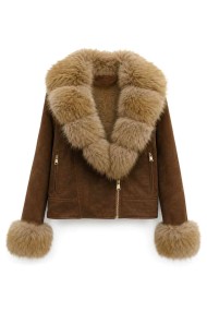 CHAQUETA CORTA EFECTO ANTELINA CON CUELLO Y PUÑOS DE PELO MODA MUJER VENTA POR MAYOR TY-M9565