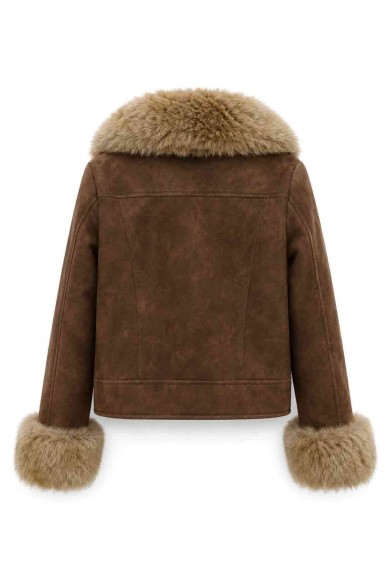CHAQUETA CORTA EFECTO ANTELINA CON CUELLO Y PUÑOS DE PELO MODA MUJER VENTA POR MAYOR TY-M9565