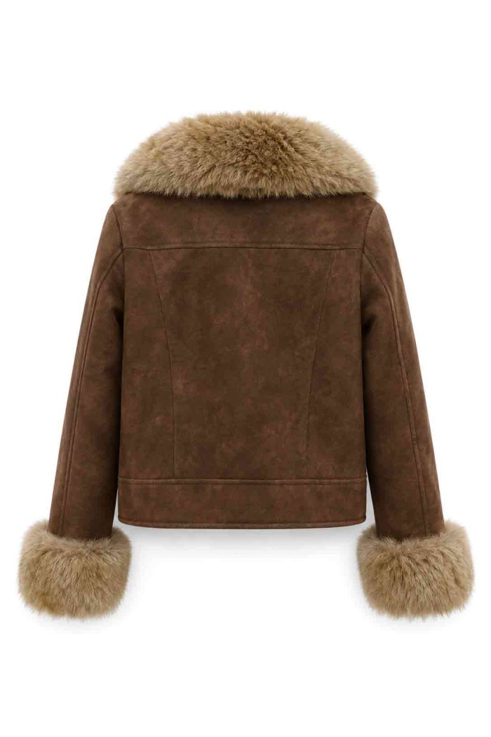 CHAQUETA CORTA EFECTO ANTELINA CON CUELLO Y PUÑOS DE PELO MODA MUJER VENTA POR MAYOR TY-M9565