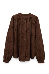 BLUSA MARRÓN CON BORDADO FLORAL Y MANGA ABULLONADA MODA MUJER VENTA POR MAYOR TY-M9601