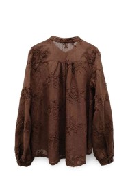BLUSA MARRÓN CON BORDADO FLORAL Y MANGA ABULLONADA MODA MUJER VENTA POR MAYOR TY-M9601