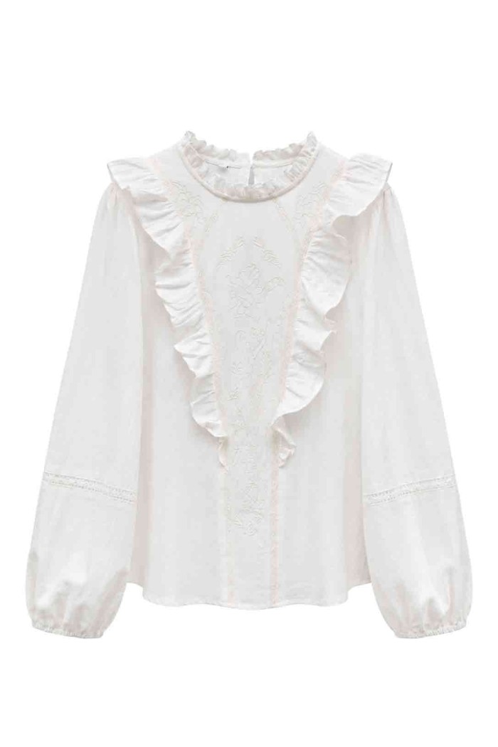 BLUSA CON VOLANTES Y BORDADO FLORAL MODA MUJER VENTA POR MAYOR TY-M9598