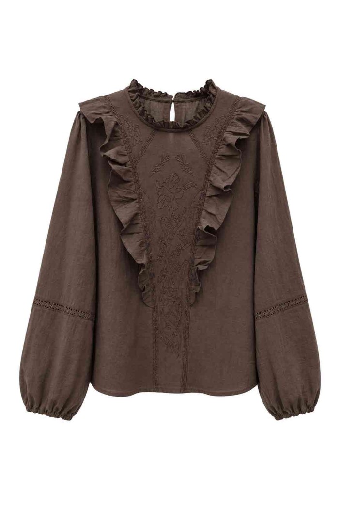 BLUSA CON VOLANTES Y BORDADO FLORAL MODA MUJER VENTA POR MAYOR TY-M9598