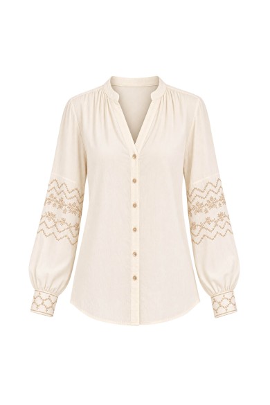 BLUSA BEIGE CON BORDADO EN MANGAS MODA MUJER VENTA POR MAYOR FBZMA1399