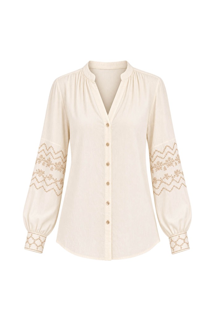 BLUSA BEIGE CON BORDADO EN MANGAS MODA MUJER VENTA POR MAYOR FBZMA1399