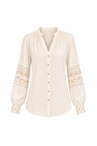 BLUSA BEIGE CON BORDADO EN MANGAS MODA MUJER VENTA POR MAYOR FBZMA1399