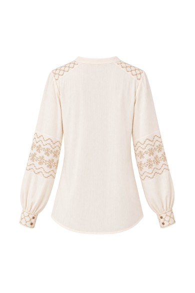 BLUSA BEIGE CON BORDADO EN MANGAS MODA MUJER VENTA POR MAYOR FBZMA1399