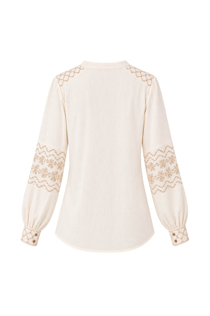 BLUSA BEIGE CON BORDADO EN MANGAS MODA MUJER VENTA POR MAYOR FBZMA1399