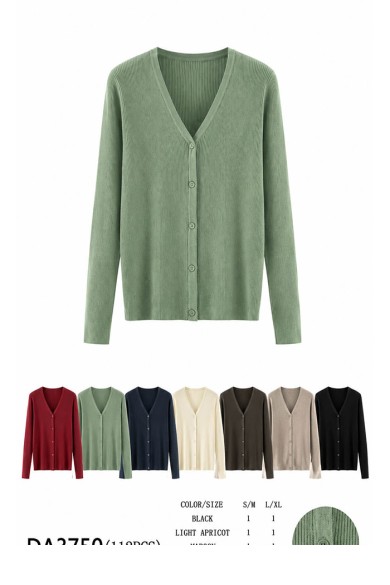 CARDIGAN DE PUNTO CANALÉ CON BOTONES CUELLO EN V VARIOS COLORES TBDA3750