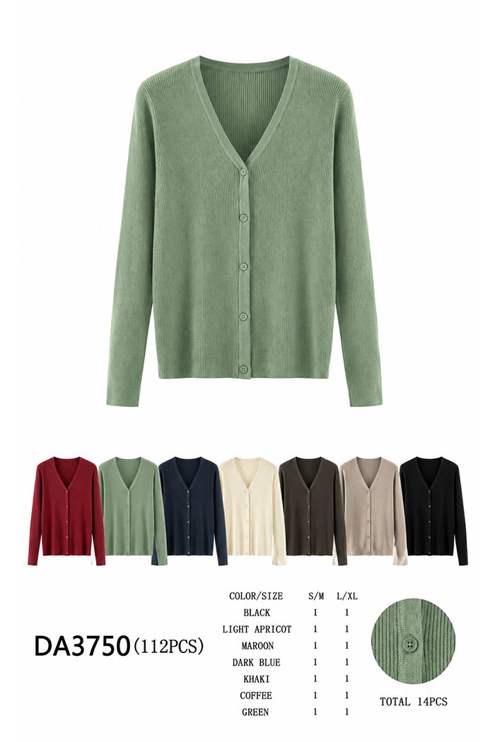 CARDIGAN DE PUNTO CANALÉ CON BOTONES CUELLO EN V VARIOS COLORES TBDA3750
