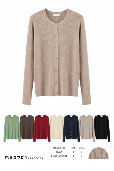 CARDIGAN DE PUNTO CANALÉ CON BOTONES CUELLO REDONDO VARIOS COLORES TBDA3751