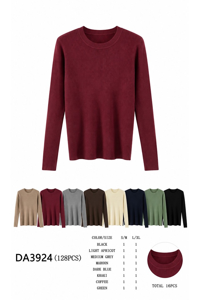JERSEY DE PUNTO CANALÉ CON CUELLO REDONDO MANGA LARGA VARIOS COLORES TBDA3924