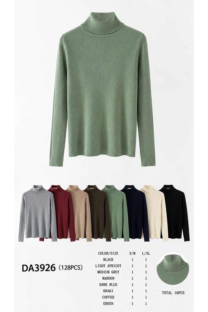 JERSEY DE PUNTO CANALÉ CON CUELLO ALTO PARA MUJER VARIOS COLORES TBDA3926
