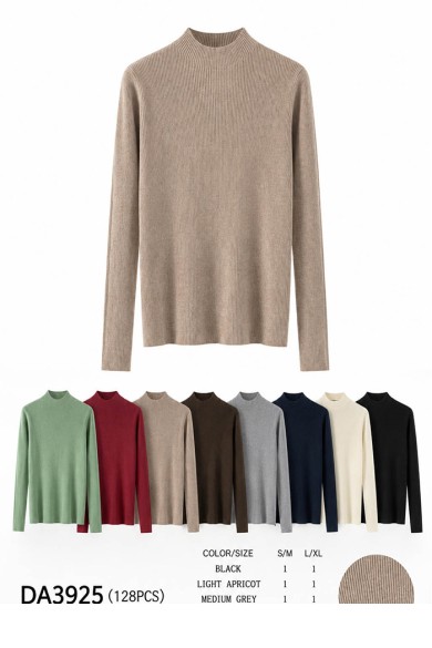 JERSEY DE PUNTO CANALÉ CON CUELLO ALTO MANGA LARGA VARIOS COLORES TBDA3925