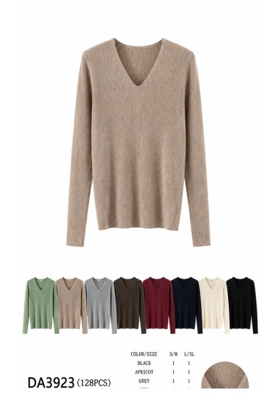 JERSEY DE PUNTO CANALÉ CON CUELLO DE PICO PARA MUJER VARIOS COLORES TBDA3923