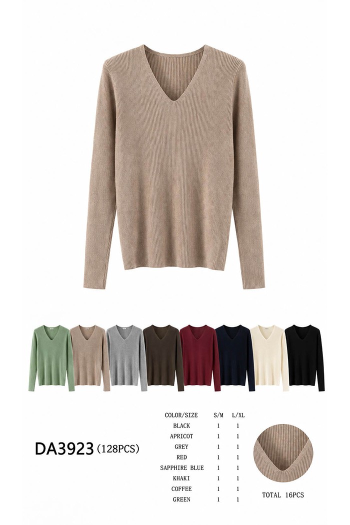 JERSEY DE PUNTO CANALÉ CON CUELLO DE PICO PARA MUJER VARIOS COLORES TBDA3923