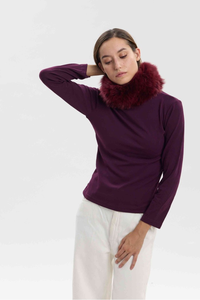JERSEY CON CUELLO ELÁSTICO DE PELO DE ZORRO PARA MUJER  PC-LLL5565JERSEY
