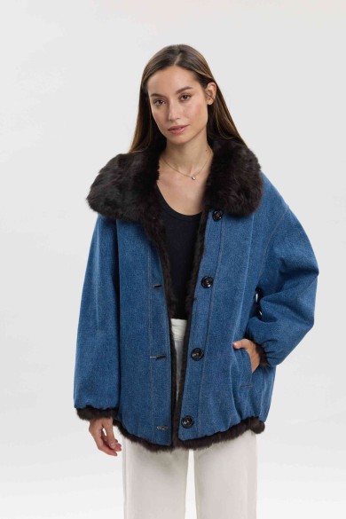 CHAQUETA REVERSIBLE CON FORRO DE PELO DE CONEJO Y CUELLO DE PELO PC-LLL5953