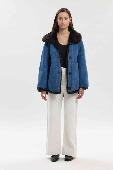 CHAQUETA REVERSIBLE CON FORRO DE PELO DE CONEJO Y CUELLO DE PELO PC-LLL5953