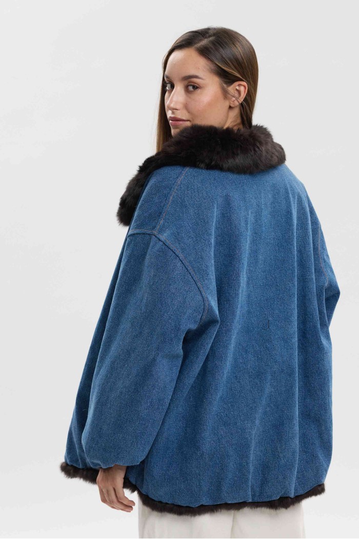 CHAQUETA REVERSIBLE CON FORRO DE PELO DE CONEJO Y CUELLO DE PELO PC-LLL5953