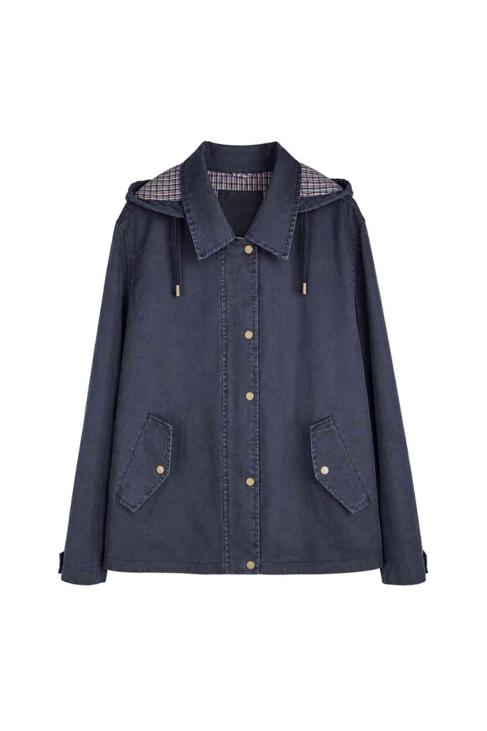 CHAQUETA CORTA CON CAPUCHA Y FORRO DE CUADROS PARA MUJER TY-Z68835
