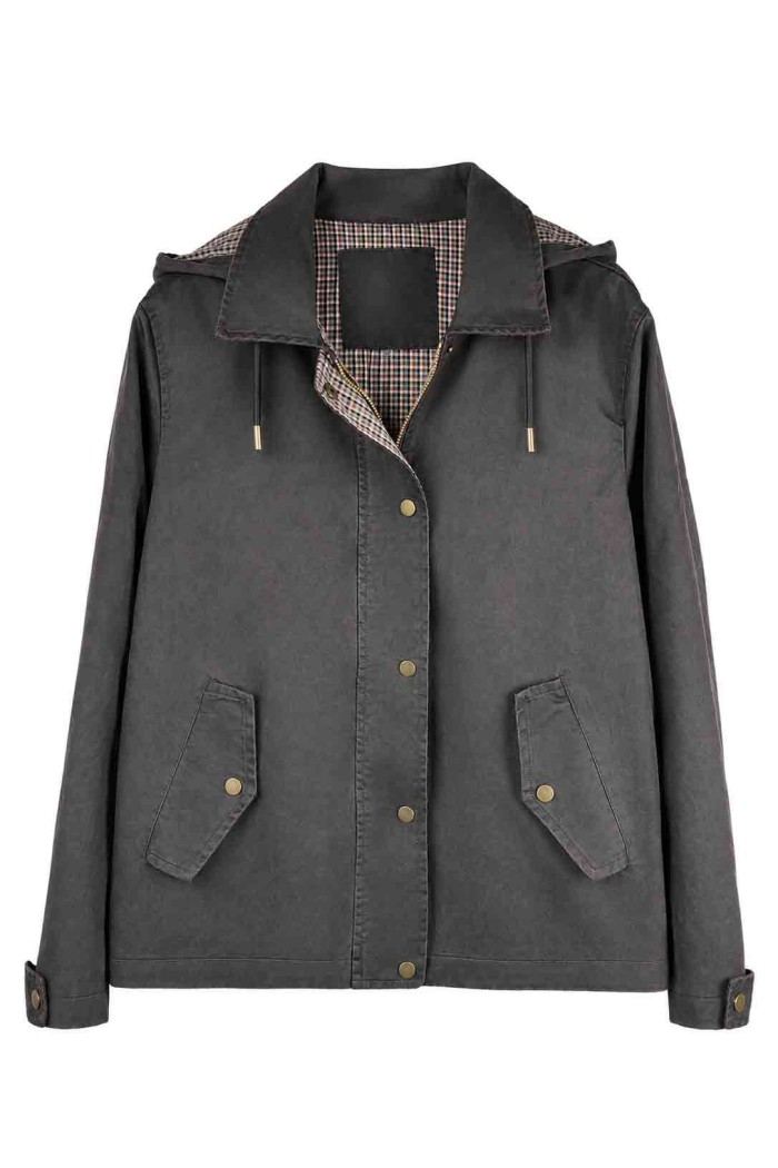 CHAQUETA CORTA CON CAPUCHA Y FORRO DE CUADROS PARA MUJER TY-Z68835