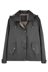 CHAQUETA CORTA CON CAPUCHA Y FORRO DE CUADROS PARA MUJER TY-Z68835
