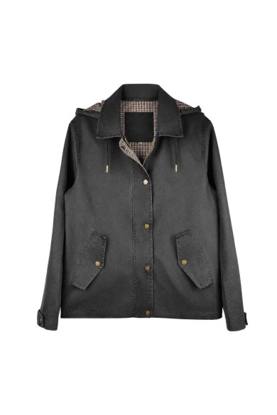 CHAQUETA CORTA CON CAPUCHA Y FORRO DE CUADROS PARA MUJER TY-Z68835
