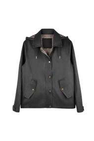 CHAQUETA CORTA CON CAPUCHA Y FORRO DE CUADROS PARA MUJER TY-Z68835