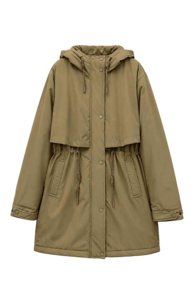 PARKA LARGA CON CAPUCHA Y CINTURA AJUSTABLE PARA MUJER KAKI TY-M9329