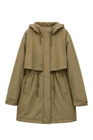 PARKA LARGA CON CAPUCHA Y CINTURA AJUSTABLE PARA MUJER KAKI TY-M9329
