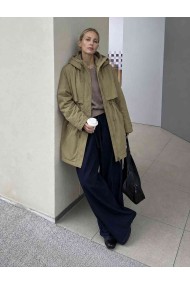 PARKA LARGA CON CAPUCHA Y CINTURA AJUSTABLE PARA MUJER KAKI TY-M9329
