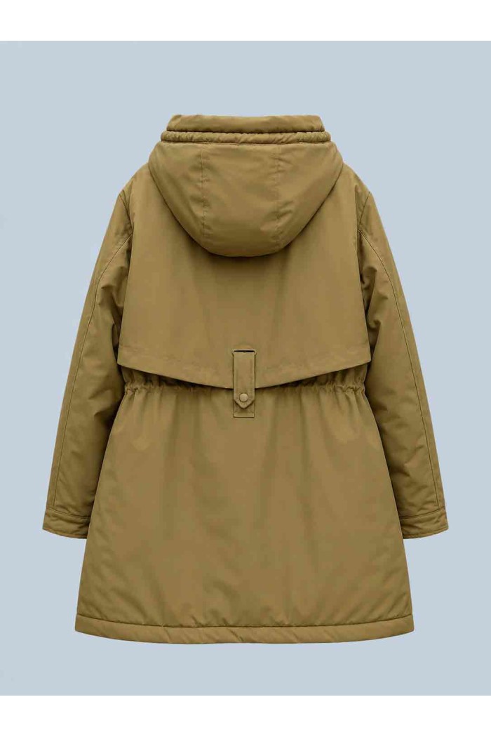 PARKA LARGA CON CAPUCHA Y CINTURA AJUSTABLE PARA MUJER KAKI TY-M9329