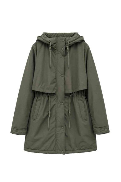 PARKA LARGA CON CAPUCHA Y CINTURA AJUSTABLE PARA MUJER GRIS TY-M9329