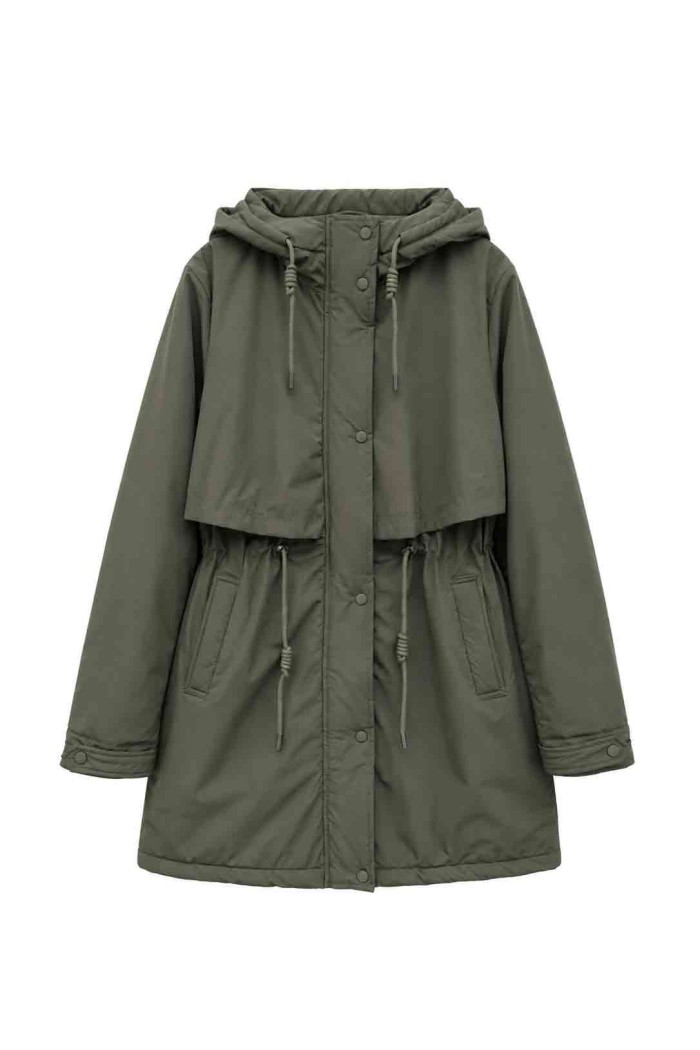 PARKA LARGA CON CAPUCHA Y CINTURA AJUSTABLE PARA MUJER GRIS TY-M9329
