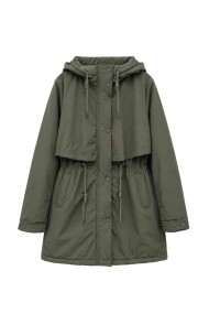 PARKA LARGA CON CAPUCHA Y CINTURA AJUSTABLE PARA MUJER GRIS TY-M9329