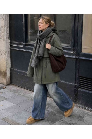 PARKA LARGA CON CAPUCHA Y CINTURA AJUSTABLE PARA MUJER GRIS TY-M9329