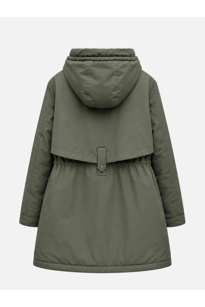 PARKA LARGA CON CAPUCHA Y CINTURA AJUSTABLE PARA MUJER GRIS TY-M9329