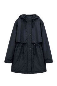 PARKA LARGA CON CAPUCHA Y CINTURA AJUSTABLE PARA MUJER NEGRO TY-M9329