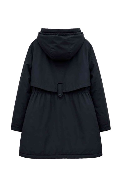 PARKA LARGA CON CAPUCHA Y CINTURA AJUSTABLE PARA MUJER NEGRO TY-M9329
