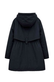 PARKA LARGA CON CAPUCHA Y CINTURA AJUSTABLE PARA MUJER NEGRO TY-M9329