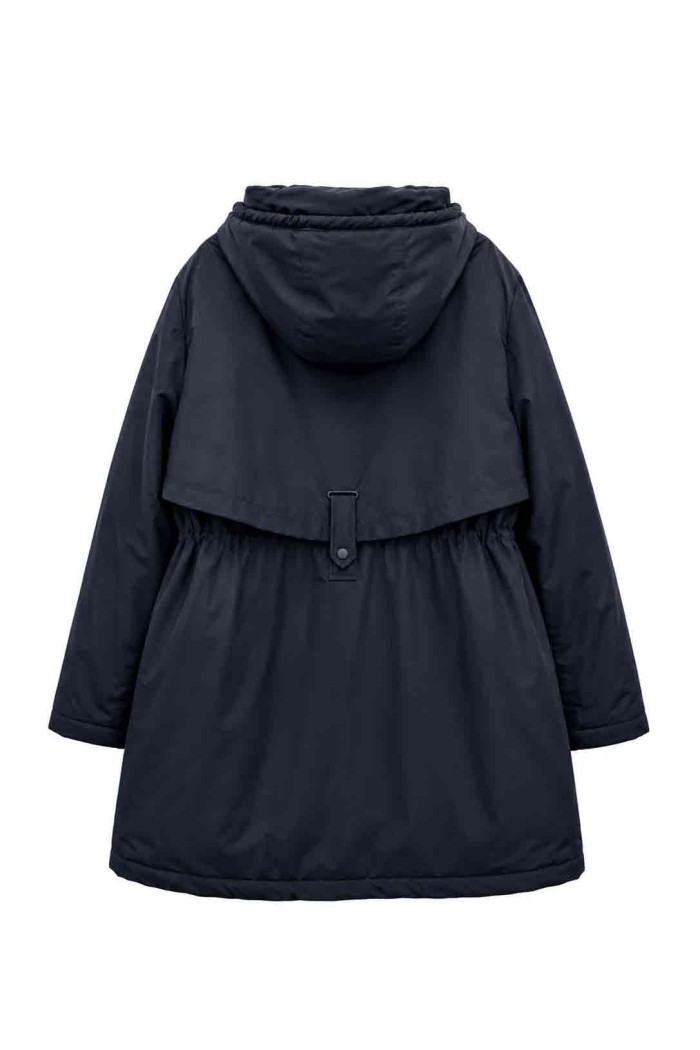 PARKA LARGA CON CAPUCHA Y CINTURA AJUSTABLE PARA MUJER AZUL MARINO TY-M9329
