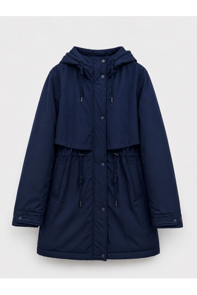 PARKA LARGA CON CAPUCHA Y CINTURA AJUSTABLE PARA MUJER AZUL MARINO TY-M9329